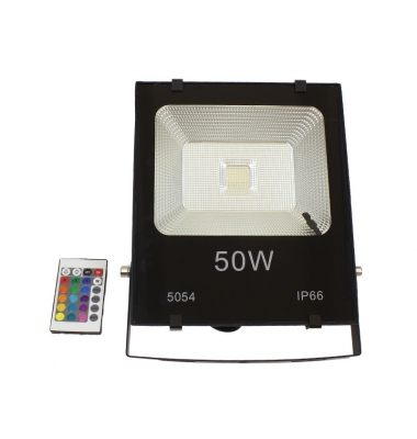 Foco Proyector RGB Ninbo, LED 50W. Exterior, IP65, Con Mando RGB