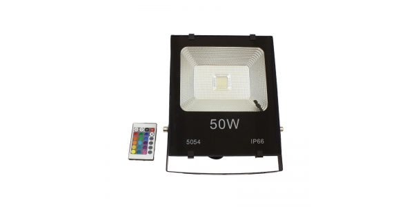 Foco Proyector RGB Ninbo, LED 50W. Exterior, IP65, Con Mando RGB