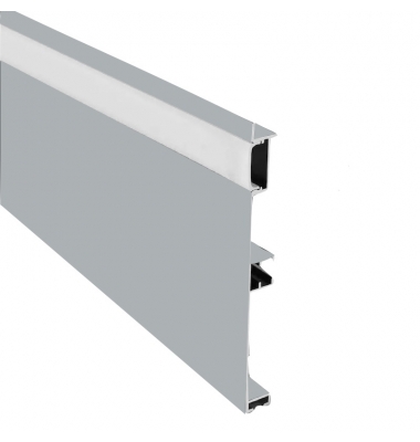 Perfil Aluminio SKIRT de 2 metros, Plata, Para Zócalos, Máximo Tiras de 10mm