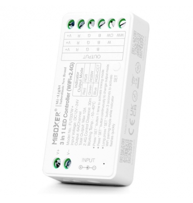 Controlador 3 en 1, RGB, RGBW, RGB+CCT WiFi, 12V (240W), 24V (480W), 48V (960W) MiBOXER