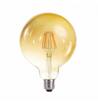 Bombilla LED Regulable Filamento Gold, E27, G125, 6W, 2700k, Blanco Cálido, Ángulo 360º