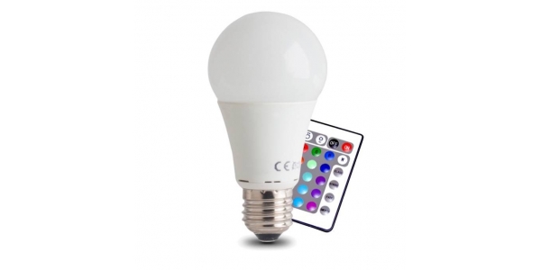 Bombilla LED E27, 12W, RGB + Blanco Cálido. Ángulo 270º, Con Mando a Distancia