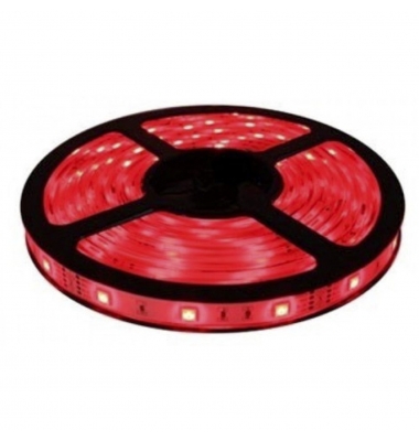 Tira LED Roja 14,4W/m.12VDC, SMD5050. Carrete 5 metros. 60 LEDs/m. Interior - Espacios Húmedos - IP55