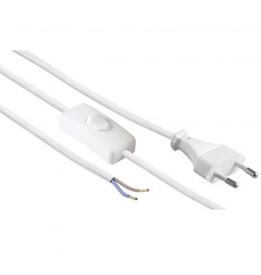 Cable de corriente con clavija e Interruptor Blanco. 2 x 0.75mm. Longitud 1.5 metros