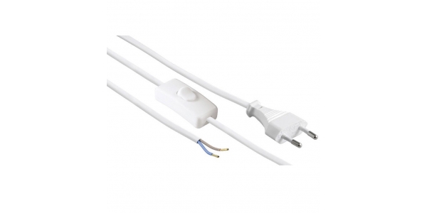 Cable de corriente con clavija e Interruptor Blanco. 2 x 0.75mm. Longitud 1.5 metros