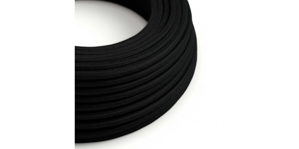 Cable Eléctrico Redondo Textil Algodón Negro Sólido. 1 metro