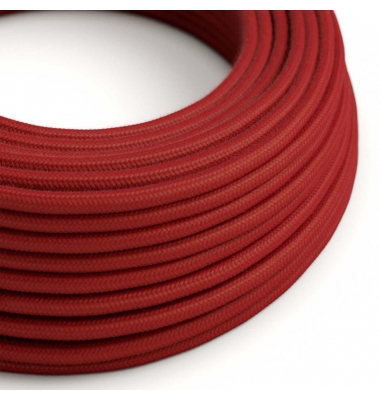 Cable Eléctrico Redondo Textil Algodón Rojo Fuego Sólido. 1 metro